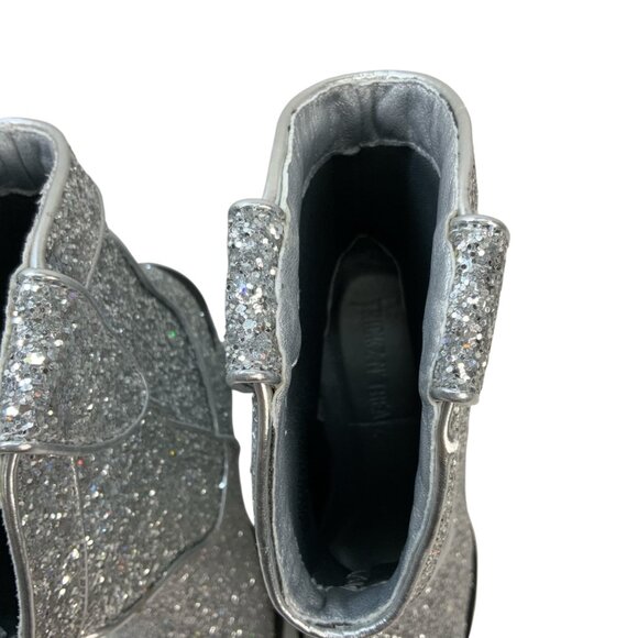 Dolls Kill Trickz N' Treatz Glitter Diva Deputy Cowboy Boots 9 Silver Cowgirl - Picture 14 of 15